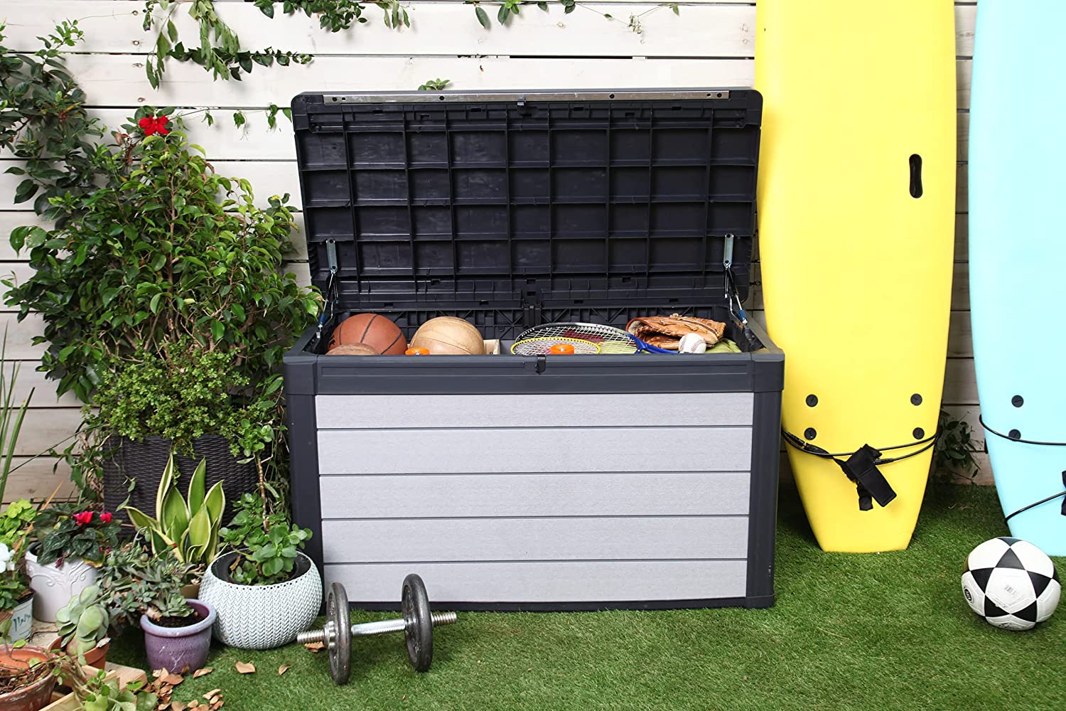 Denali 100 Gallon Resin Large Deck Box - Grey / Black - Image 8