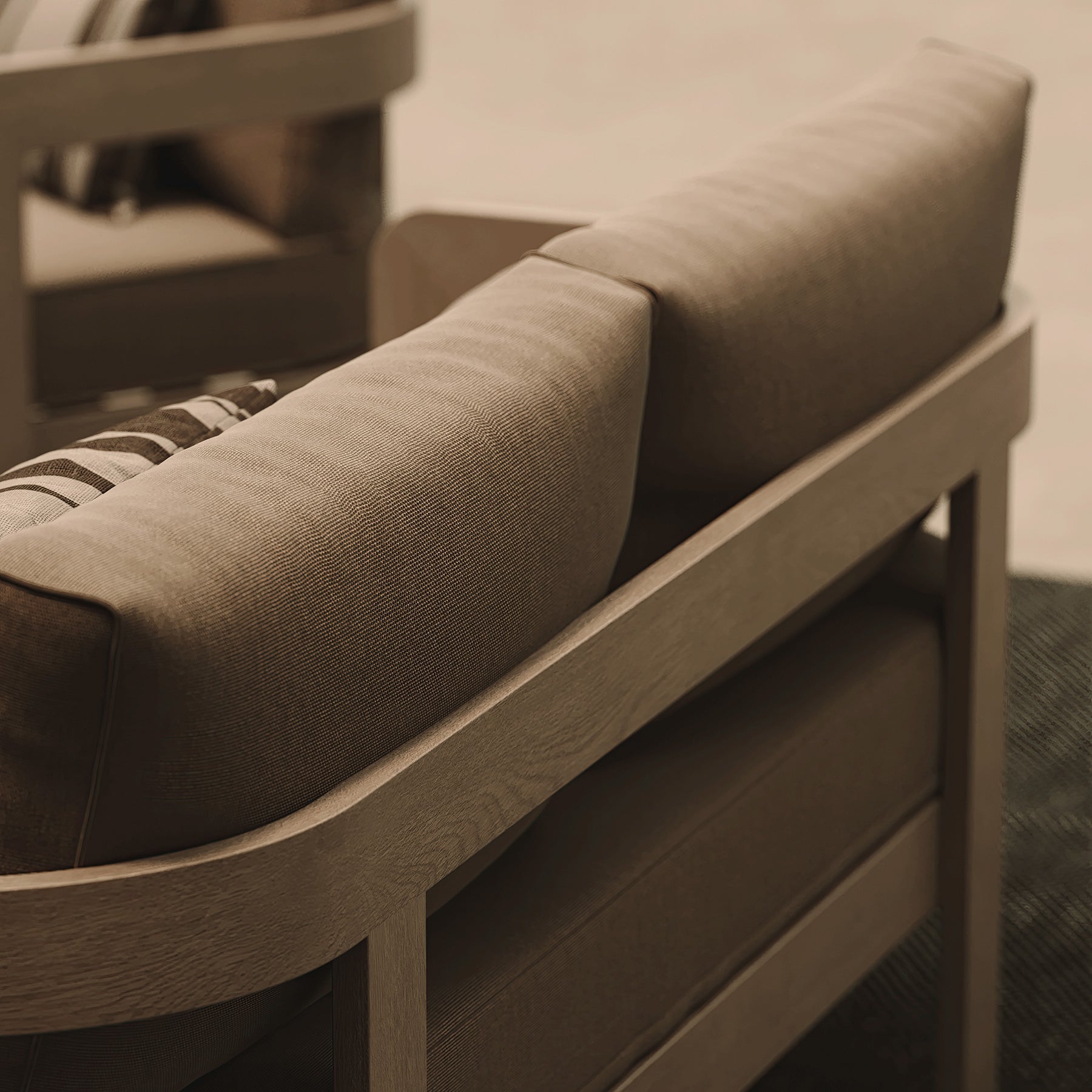 N3 Oak Three Seater Sofa Wheat Canvas - Image 3